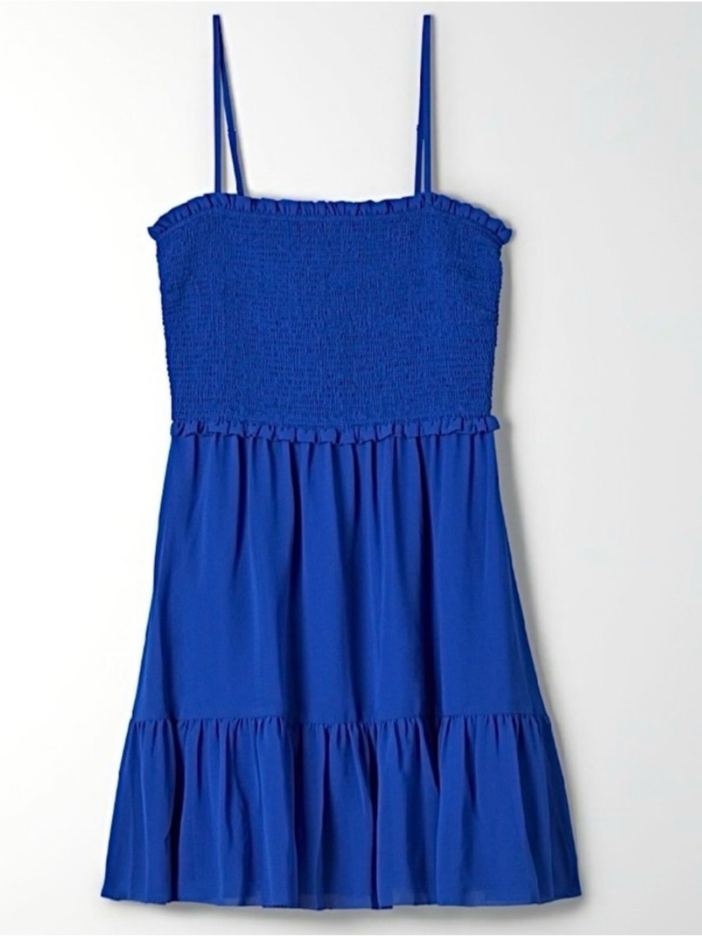 Aritzia Cobalt Blue Smocked Mini Dress with Ruffle Hem
